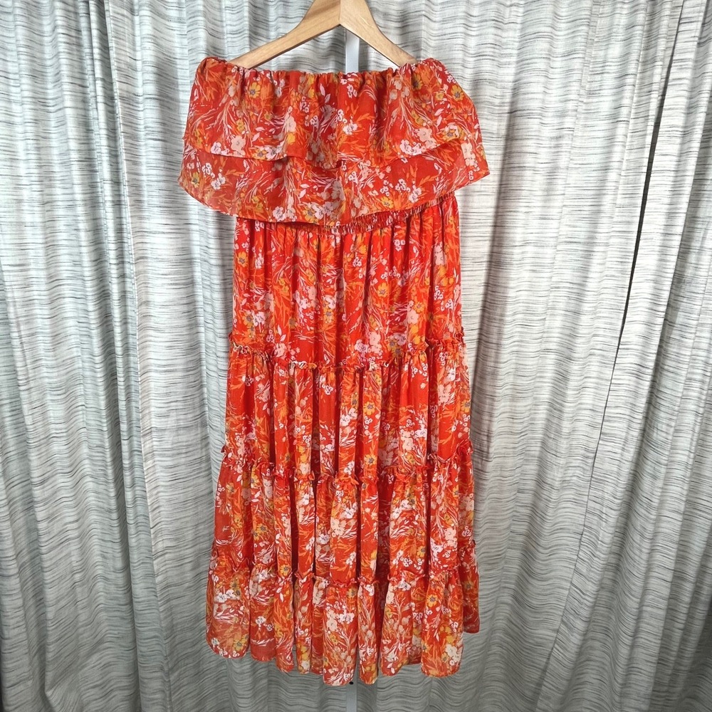 MSK Womens Orange Floral Off Shoulder Tiered Maxi Dress Size‎ Medium Bohemian
